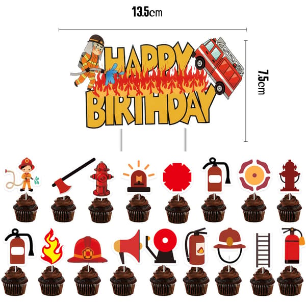 40 stk Brannmann Kake Topper, Bursdag Kake Topper, Cupcake Innlegg