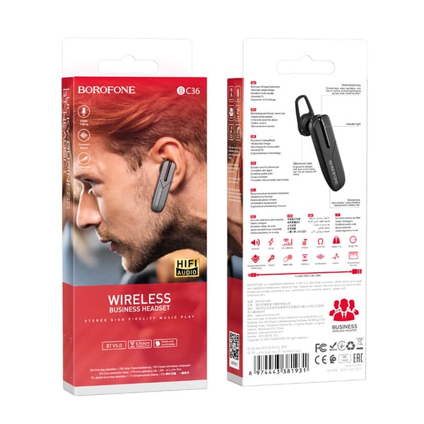 BOROFONE BC36 Trådløse Bluetooth-ørepropper - Bak-øret-stil - Svart Black