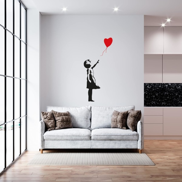 Red Heart Balloon Little Girl Väggdekal Avtagbar personlig väggdekal för att dekorera vardagsrummet, sovrummet, soffan, TV-bakgrunden