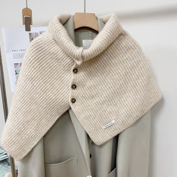 Alsidig sjal til kvinder: Vintervarm knaplukket halsvarmer cape - Beige