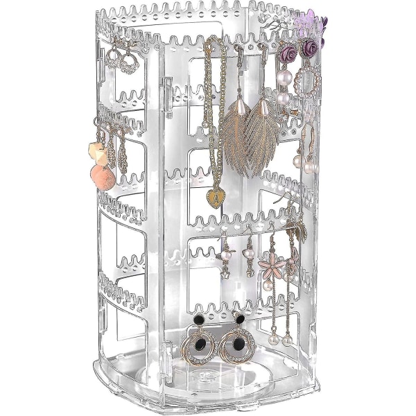 360 graders akryl örhängehållare, 4-vånings smyckeshållare Organizer Box Tree Display Stand för örhängen Armband Halsband