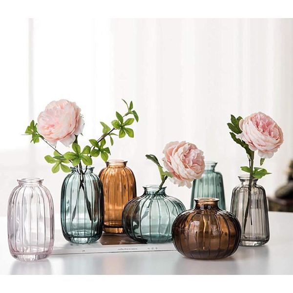 Retro tre-delad uppsättning av transparenta heminredningsartiklar, vardagsrumsblomsterställ, fickdekorativ blomsterarrangemangsglasvas Green