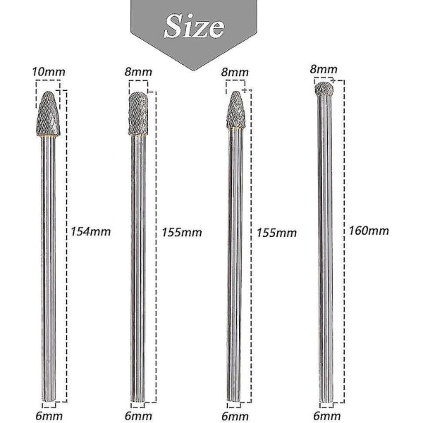 Volframkarbid roterande grader, 6 tum lång dubbelskuren roterande borr med 6 mm skaftfilar raspbit till