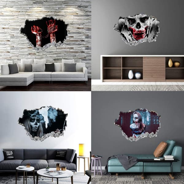 4 Pack Halloween Väggdekaler 3D Halloween Väggdekaler Skräck