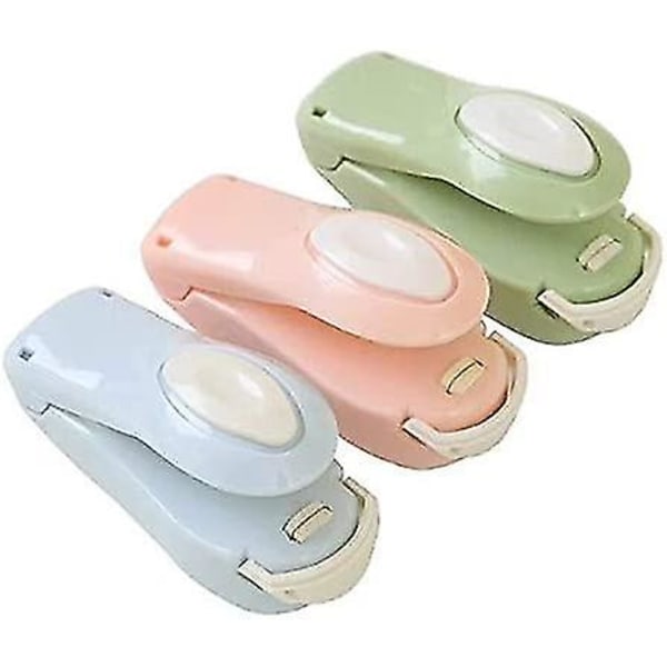 3st bärbar miniväska försegling hushållsmaskin, för förvaring av mat Snack färsk (rosa+blå+grön)