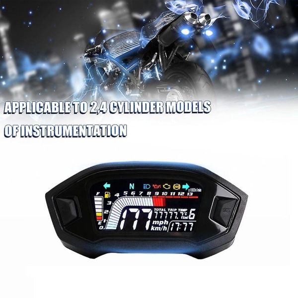 Universal Motorcykel LCD Digital Hastighetsmätare 13000rpm Bakgrundsbelysning Digital Odemeter Varvräknare För 1,2