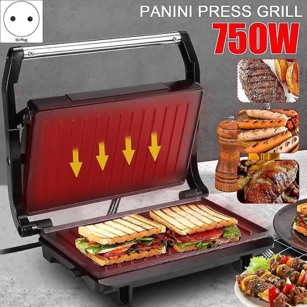 750w hushållsminibiffmaskin hamburgare stekt ägg Elektrisk smörgåsmaskin Non Stick Surface Gri