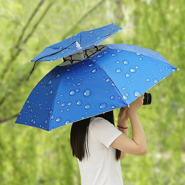 Dubbellagers paraplyhatt Kvinnor Män Vikbar cap med justerbart pannband för fiske Camping vandring