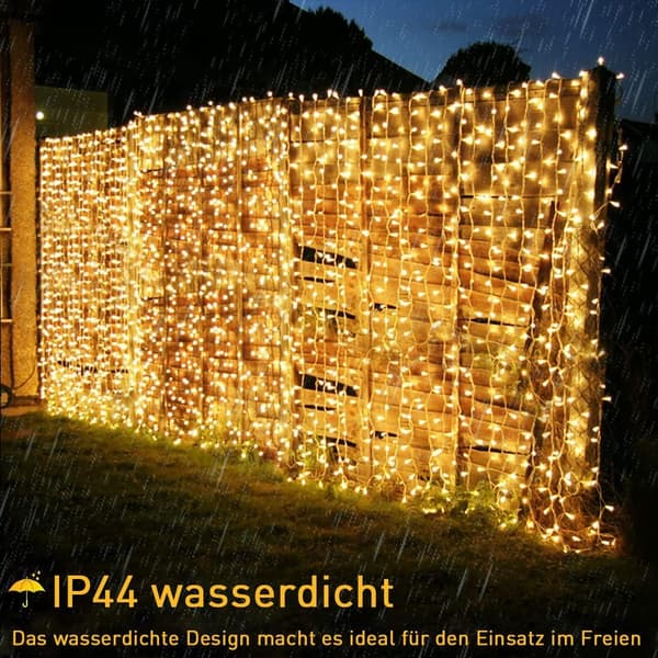 (varm hvit) Gardinlys 6m x 3m, 600 LED, 8 julelys