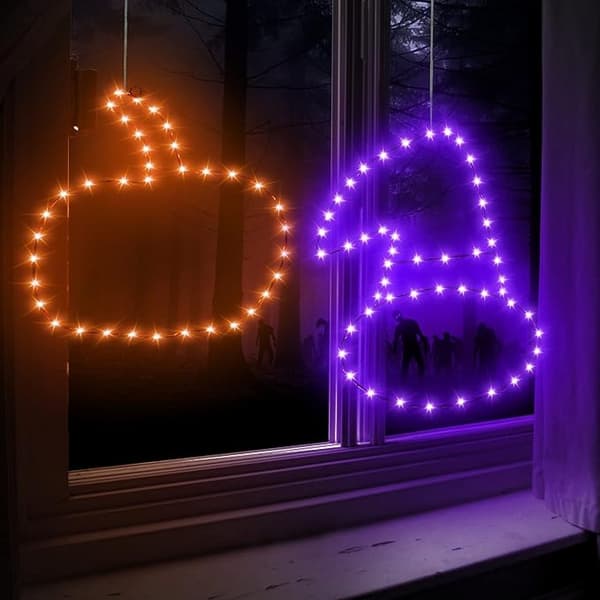 2-pakning og timer 16\" Halloween-vinduslys hengende dekor, lilla