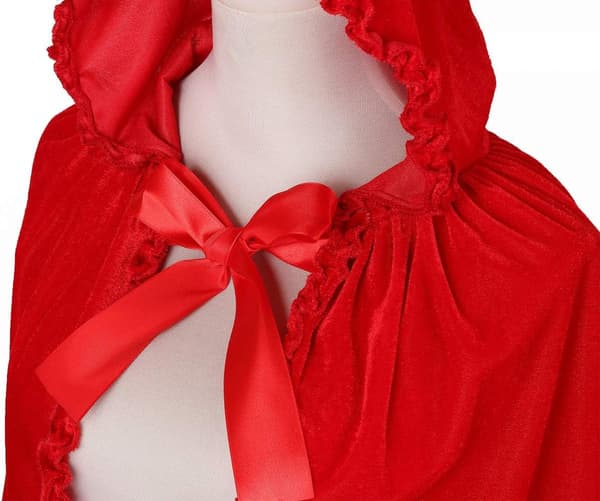 Röd spets volangfransad Halloween-cape, kort stil, 80 cm