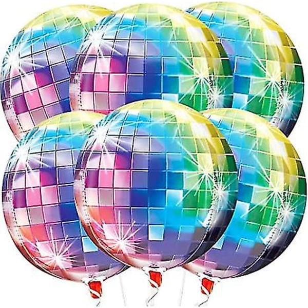 Ghyt stora ballonger 22 tum - förpackning med 6 | Flerfärgade discoballonger i 4d för 80-talsfestdekorationer för vuxna | 70-talsdiskofestdekorationer | 80-talet T