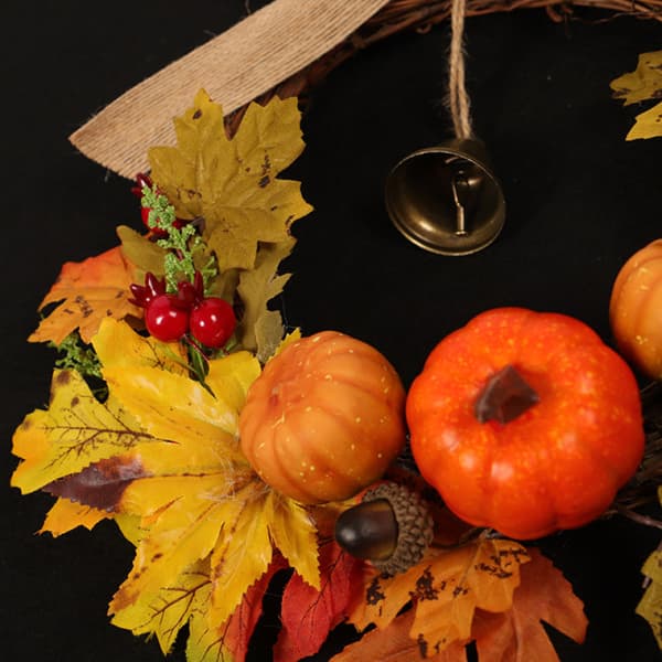 Retro Halloween Kunstig Krans Ahornblade Græskar Blomster Wit