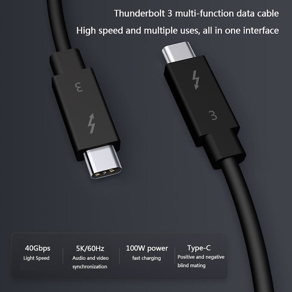 Thunderbolt 3-kabel stöder 100w snabbladdning 2,3ft 40gbps dataöverföring