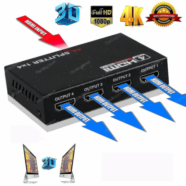 1080p Full Hd Hdmi Splitter 1 In 4 Out Hub Amplifier Repeater 3d Switch Box