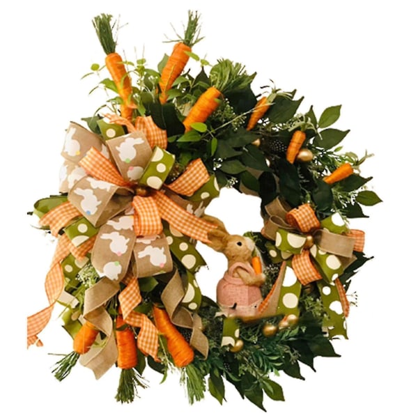 Påskkrans Söt kaninkrans med konstgjorda växter och morötter, 1 st, apelsin