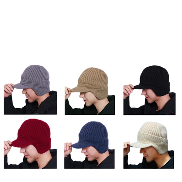 Mössa Herr Öronskydd Mössa Höst och Vinter Stickad Mössa - Beige