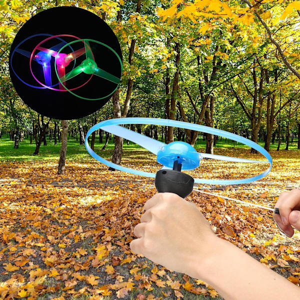 6 st flygande leksaker lyser upp disco flygblad flygande spinner med launchers och lampor färgglad flygande skiva, slumpmässig färg