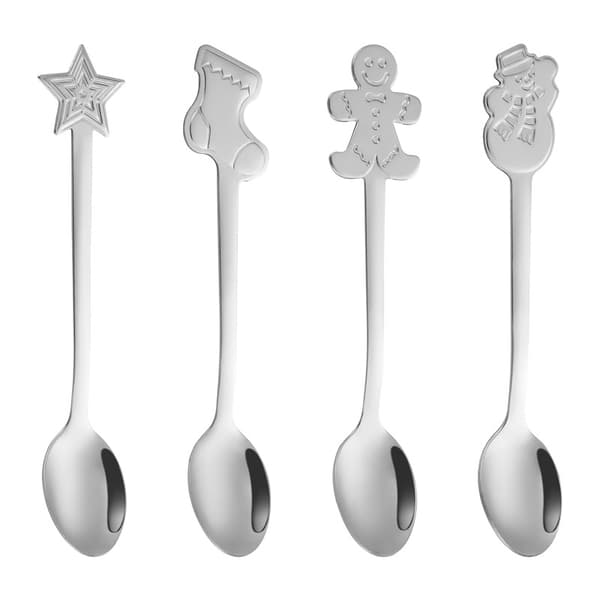 Bestickset i rostfritt stål Julsked Presentförpackning - 4-delad dessertsked Tecknad julklappslåda - Silver