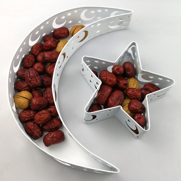 Eid Mubarak Matsalsbricka Smidd Järn Moon Star Ramadan Dekoration Festtillbehör