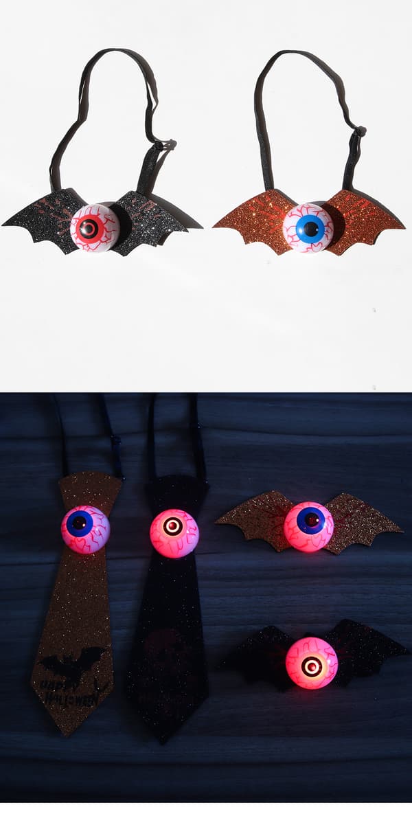 4 st Halloween lysande ögonglobslips kostym guldglittrande fladdermus