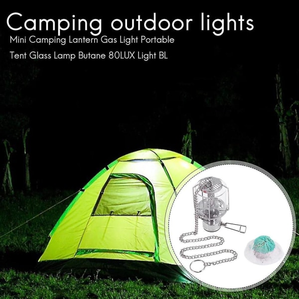 Mini Camping Lykta Gas Ljus Bärbar Tält Glas Lampa Butan 80lux Ljus