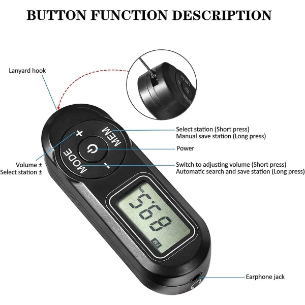 Personlig FM Walkman Radio, Mini Digital Tuning Bärbar Radio med hörlurar LCD-skärm, Pocket Radio för promenader Jogging