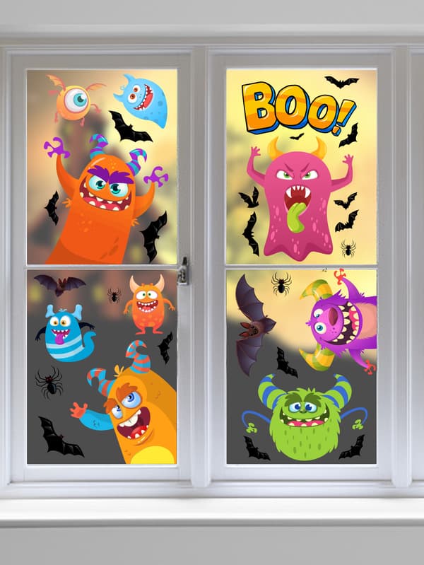 Söt busig Halloween-monster väggdekal storögd tecknad monster