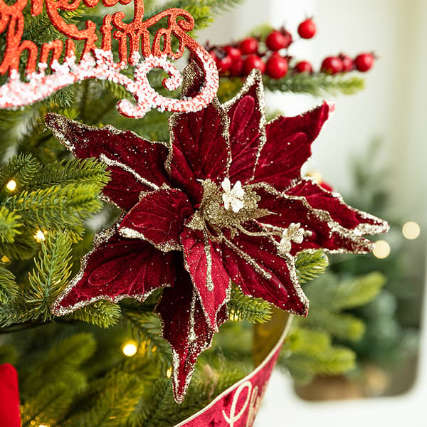 Fløjl Juleblomst Kunstig Blomst Premium 26CM - Bordeaux