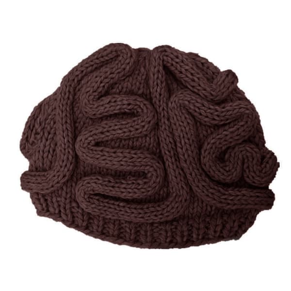 Håndstrikket uld beanie hue - Brun