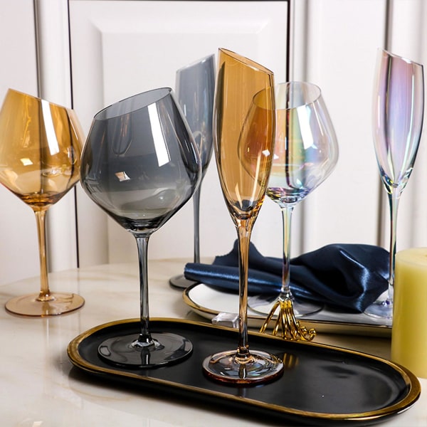 Snedskuren Rödvin Champagneglas Hem Färgglad Amber Smokey För Grå Restaurang