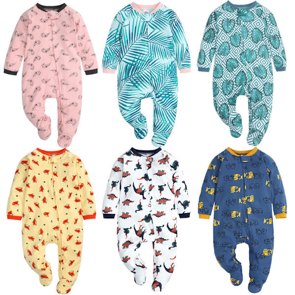 Höstbebis Barn Dubbel Dragkedja Kläder Sovande Pyjamas Jumpsuit Nyfödd Overaller