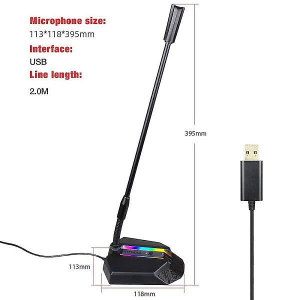 PC USB mikrofon Rgb ljussändande 360 ​​grader