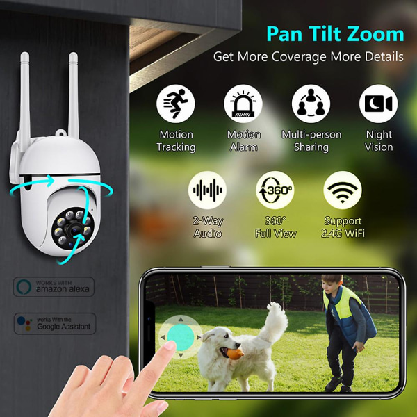 1080p Mini Ptz-kamera 2mp Wifi-kamera Hemsäkerhetskamera med Night Vision Rörelsedetektering 2-vägsljud
