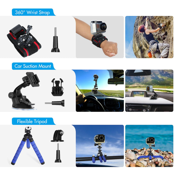50-i-1 Action Camera Accessories Kit Sports Camera Accessories Set Ersättning för Gopro Hero 9 8 Max 7 6 5 Insta360 Xiaomi Yi actionkameror med ca.