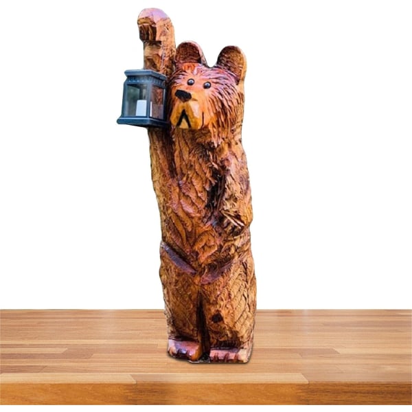 lämplig för trädgårdar, uteplatser Bear holding lamp imitation wood carving resin garden bear