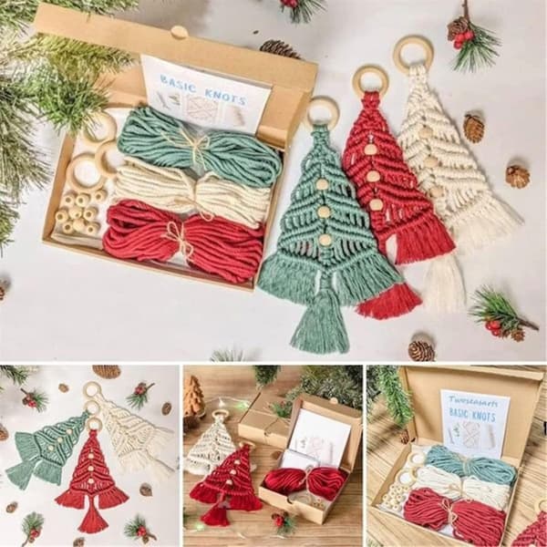 6 st Vävt Makramé Julgranar DIY Kit Väggbonader