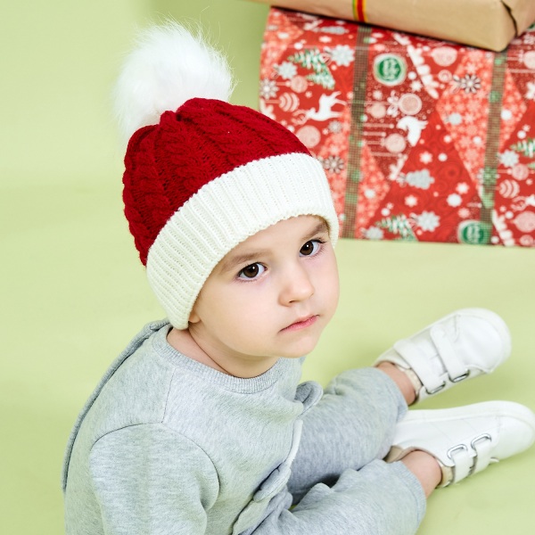 Höst och vinter jul barn stickad mössa vinter varm baby ullmössa red