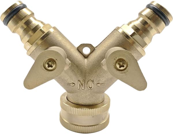 Y-koblingssystem med 3/4\" messing avstengningsventiler