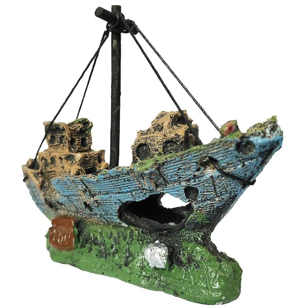 Akvariefartygsdekorationer Sunken Ship Ornaments Resin Shipwreck Betta Hideout