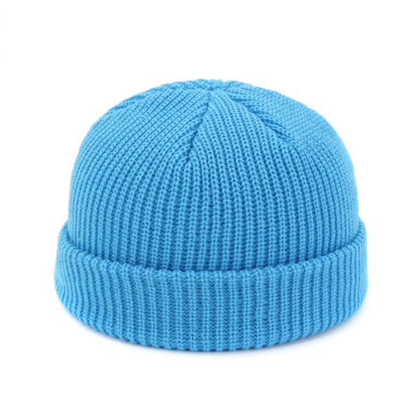 Stickad Mössa Höst och Vinter Ullmössa, Varm Pullover Mössa - Sjöblå