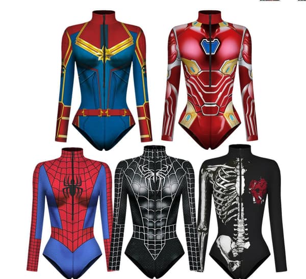 Superhjälte Iron Man, COS Karaktär 3D-tryck, Captain Marvel Långärmad Baddräkt M