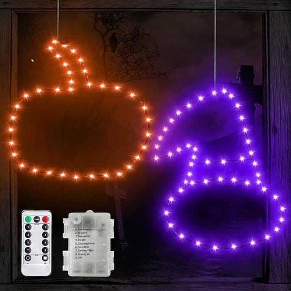 2-pakning og timer 16\" Halloween-vinduslys hengende dekor, lilla