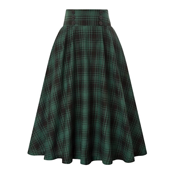 Kvinnors Rutiga Ullkjolar A-linje Tartan Långa Kjolar green S