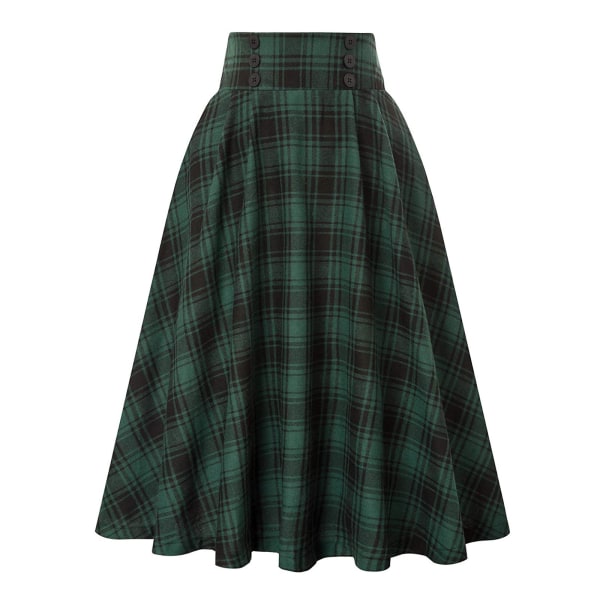 Rutiga yllekjolar för kvinnor A-linje Tartan långa kjolar green L