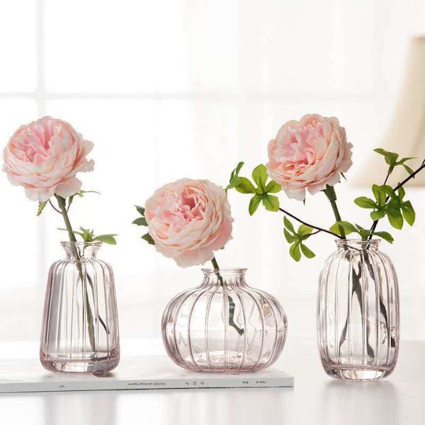 Retro tre-delad uppsättning av transparenta heminredningsartiklar, vardagsrumsblomsterställ, fickdekorativ blomsterarrangemangsglasvas Green