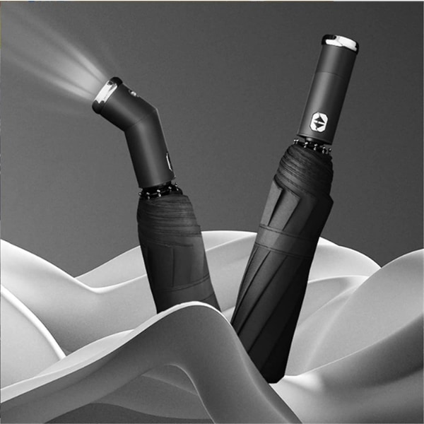 Vindtätt LED-solskyddsparaply, automatiskt hopfällbart paraply med LED-ficklampa, inverterat paraply Vindtätt automatiskt hopfällbart