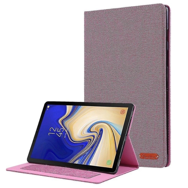 Pu Tyg Texture Case Med Stativ Och Korthållare Rosa För Samsung Galaxy Tab S5e Sm-t720