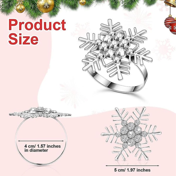 Set med 24 strass snöflinga servettringar Bulk metallserviettspännehållare för julmatbordsdekorationer
