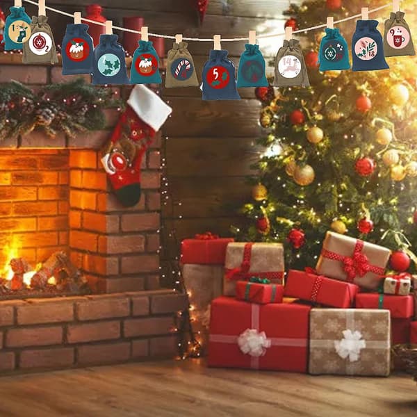 Jul Adventskalender 24 Dagar Juteväv Godis Present Dragsko Väskor Säcker Gör-det-själv Jul Nedräkningsdekorationer För Vägg Hemmakontor